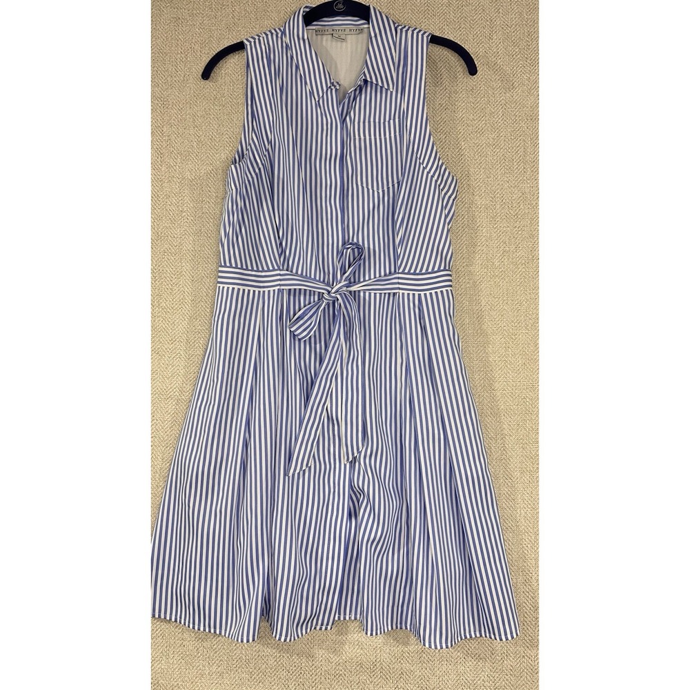 Hyfve Blue Cotton Striped Button Front Dress Sleeveless Women's Size M Old Money